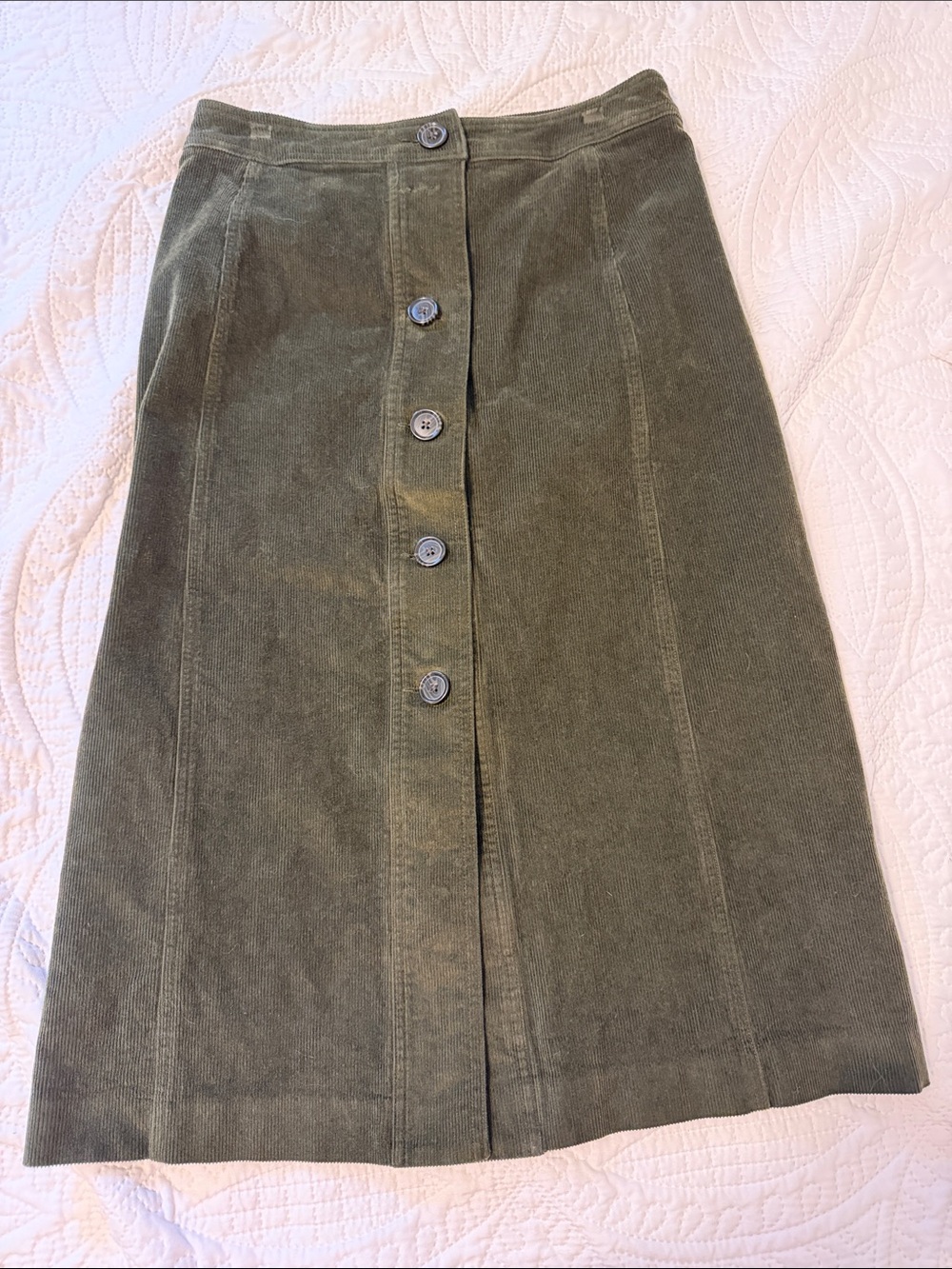 Banana Republic Factory Olive Green Button-Front Corduroy Midi Skirt